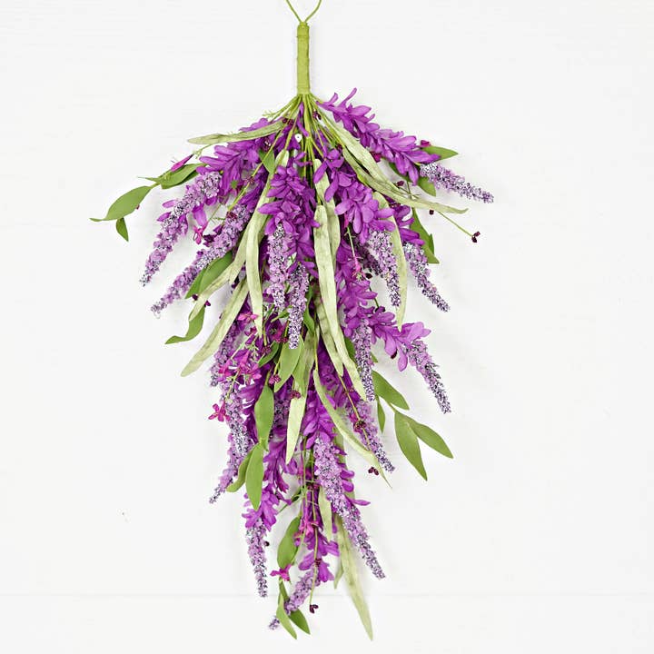 Impressive Enterprises, Inc. - Wholesale Artificial Flowers - 35613-28inL Teardrop-Purple Cluster Flowers with Heather