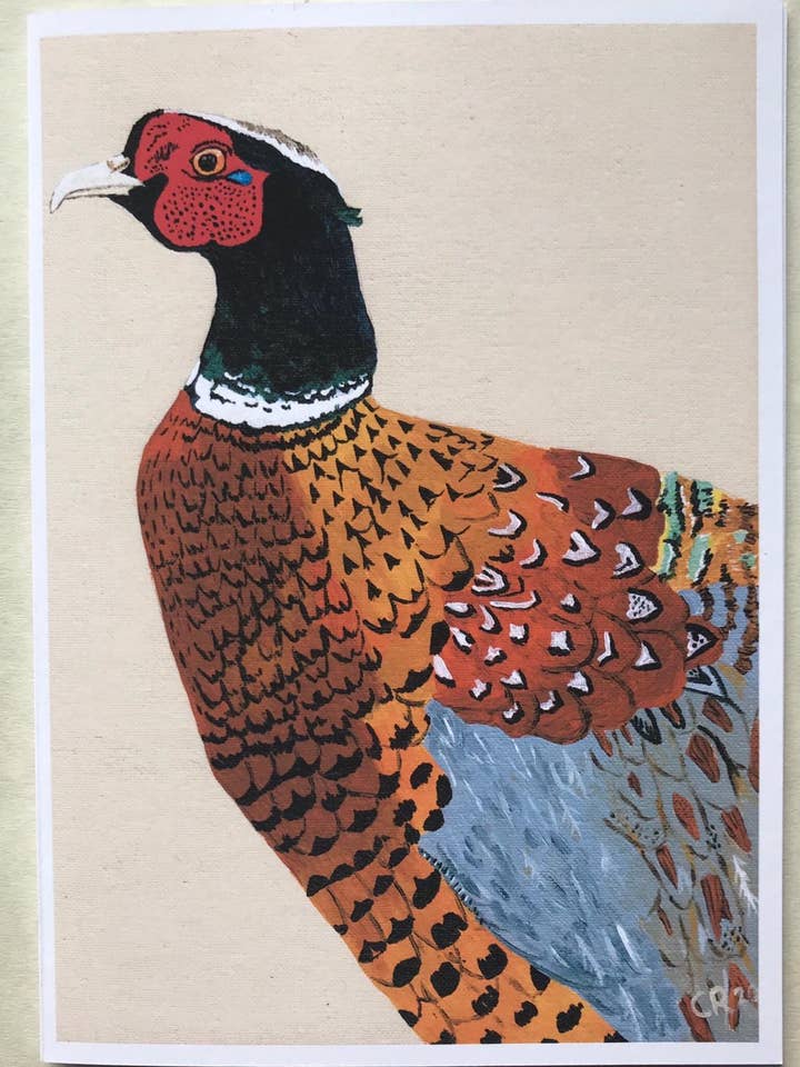 5x7" Pheasant card, cellophane wrapped for wholesale by CatRogersArt