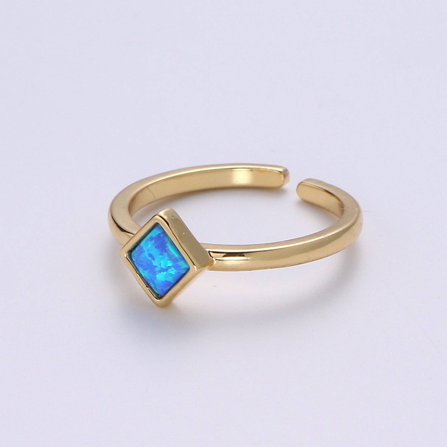 Aim Eternal - Wholesale Single Stone/Solitaire Ring - 1pc 24K Gold Opal Simulated Ring,Diamond Cut Opal Lab Pendant Charm Ring, Solitaire White Opal Lab Square Design Band Jewelry R5210