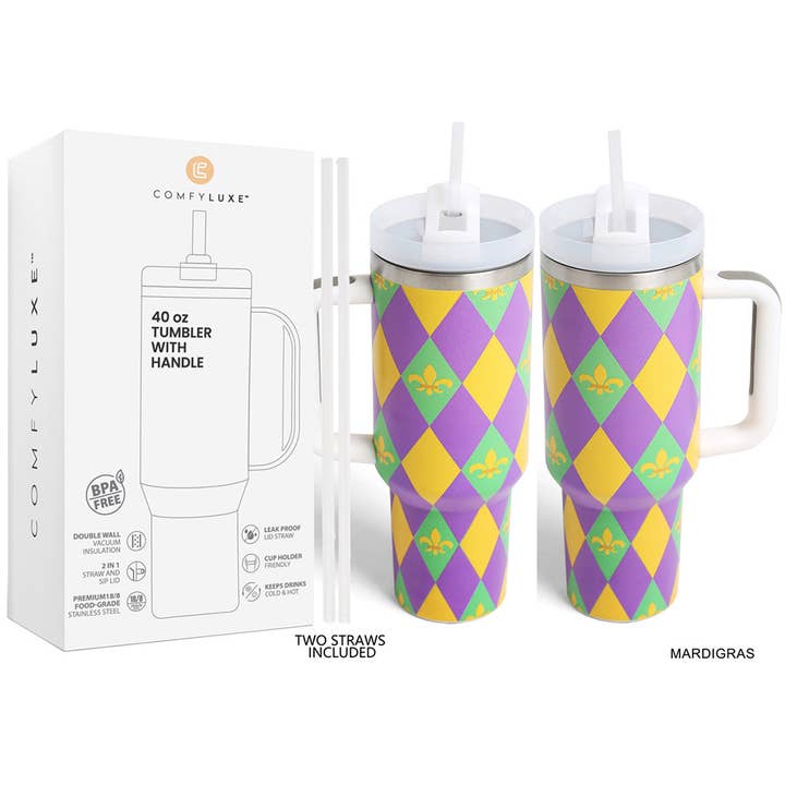 Sensibling Corp. - Wholesale Insulated mug/tumbler - Mardi Gras Fleur de Lis Pattern 40oz Stainless Steel Tumbler1