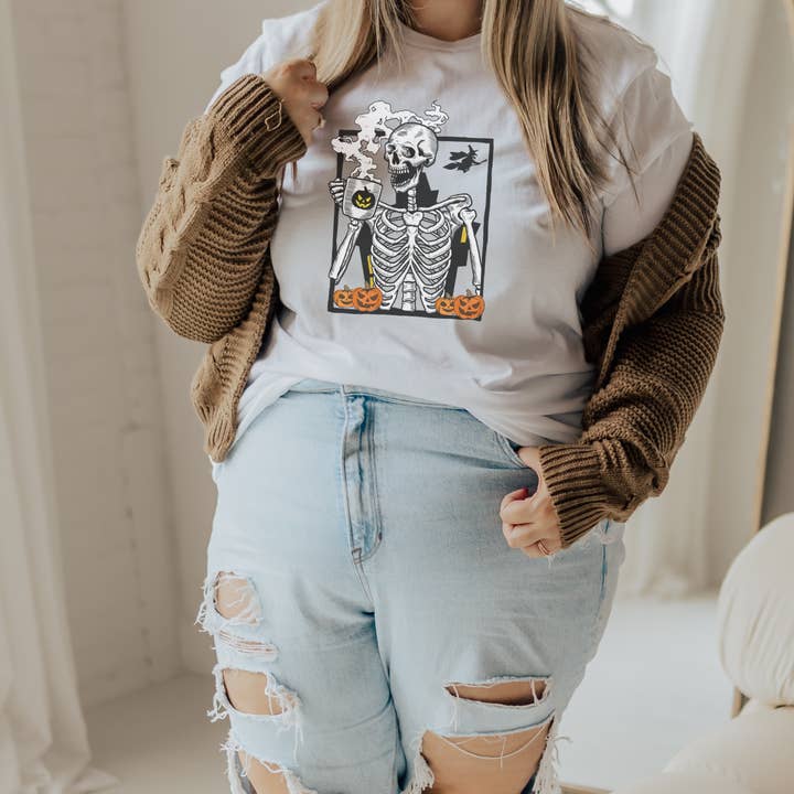 Exclusive Plus Size | Coffee Skelly Tee for wholesale by Presley's Print Studio
