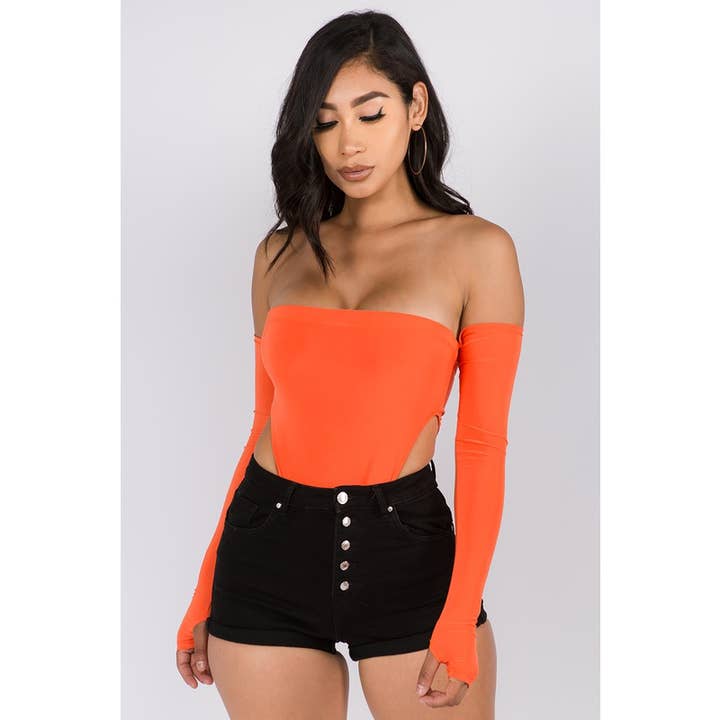 Body doublé taille haute avec trou pour les pouces J4859 pour la vente par Uptown Apparel