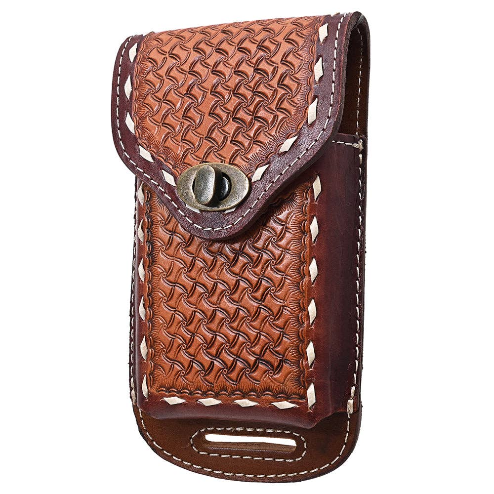 HILASON - Wholesale Phone Wallet - Women's - Hilason Basketweave Floral Cell Phone Case Tan American Leather7