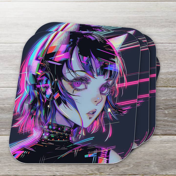 Ozark Sticker Company - Venta al por mayor Pegatina - Pegatina de chica gato cibernética con glitch de neón