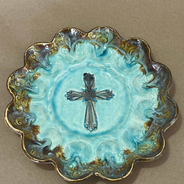 Heartfelt Traditions - Wholesale Egg Cup/Holder - Egg Tray (Cross Turquoise)0