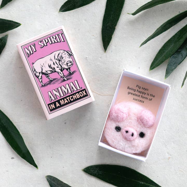 Wool Felt Pig Spirit Animal Gift In A Matchbox for wholesale by Marvling Bros Ltd