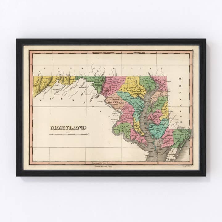 Vintage Map of Maryland 1824 for wholesale by Ted's Vintage Art