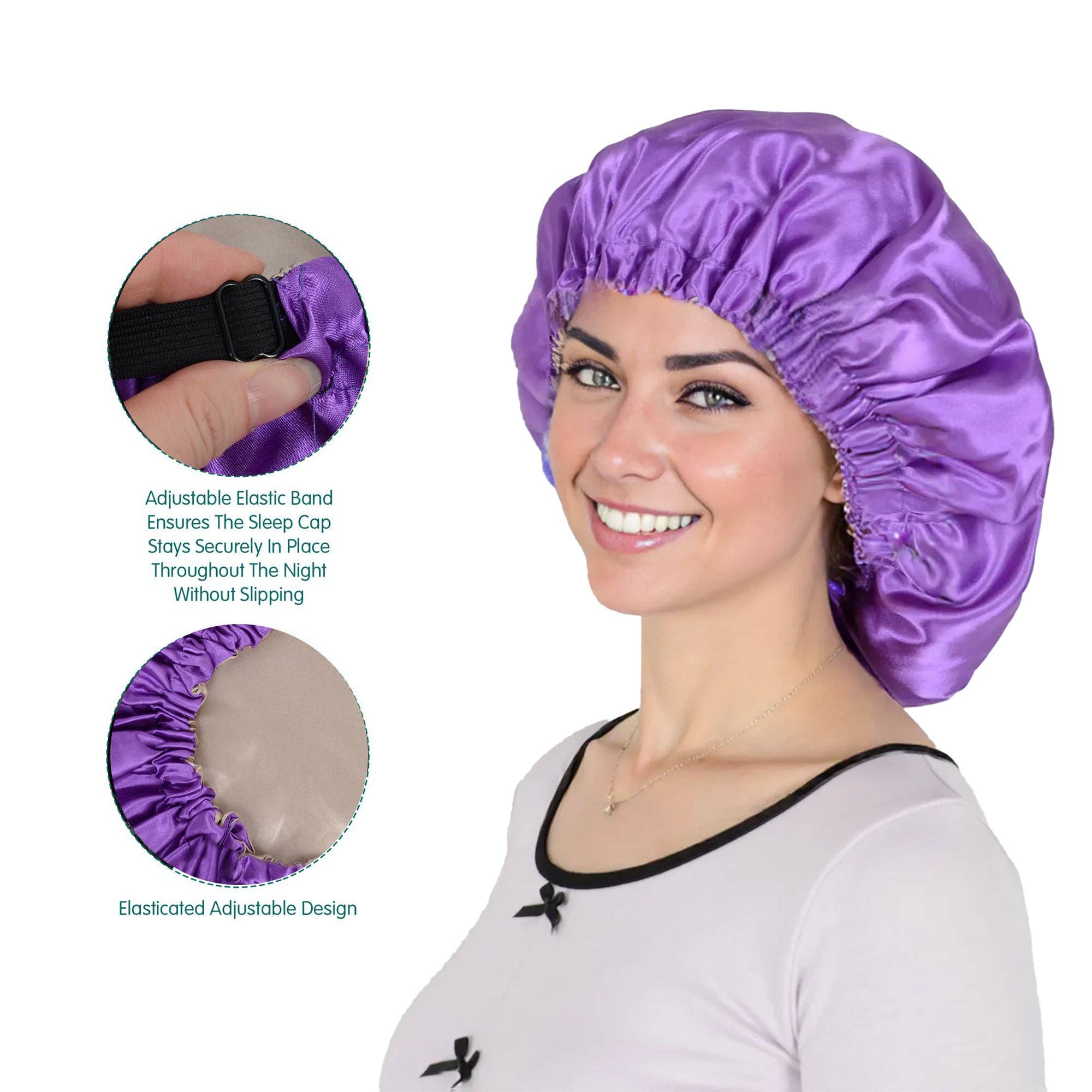 AK Brand – wholesale Sleep cap / bonnet – women's – Silk Sleep Bonnet Adjustabl Elastic Band Hair Protection Cap2