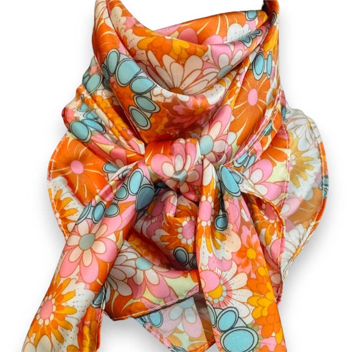 Foulard Bandana Western Bohème Années 70 à Fleurs Hippie et Turquoise par Double B Wild Rags pour la vente par Double B Wild Rags