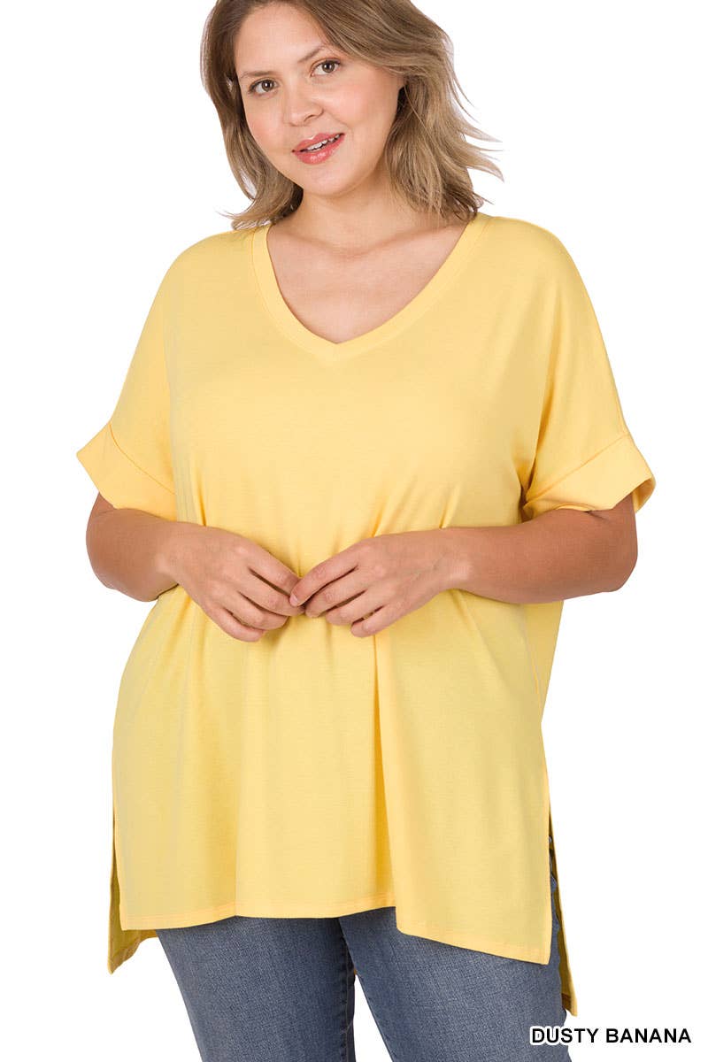 OLIVEMUSTARD  `.Plus size V Neck Top w/ side-slit for wholesale on Faire26