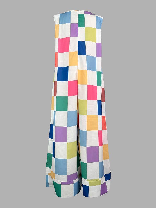 COLORFUL Loose Sleeveless Contrast Color Plaid Jumpsuits for wholesale on Faire