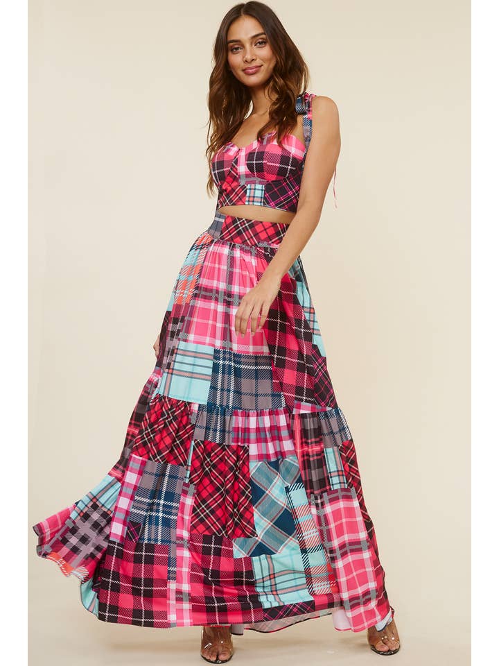 QMP Moda - Wholesale Top & Skirt Set - Women's - PATTERN BLOCKED PLAID PRINTED SET4