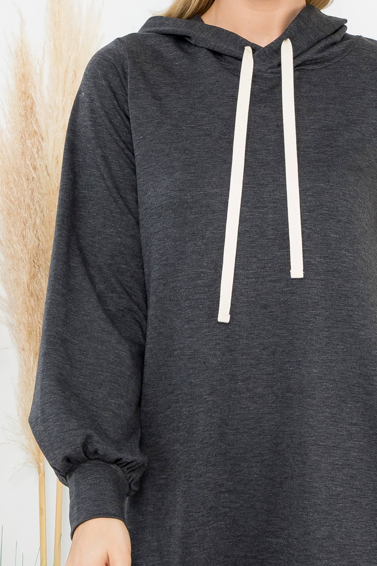 You & Me - Wholesale Dress - Women's - YMD10061V-FRENCH TERRY LONG PUFF SLEEVE HOODIE DRESS34