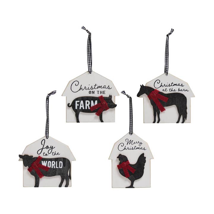 Farm Animal Barn Ornament, 4 stuks voor wholesale door CWI Gifts