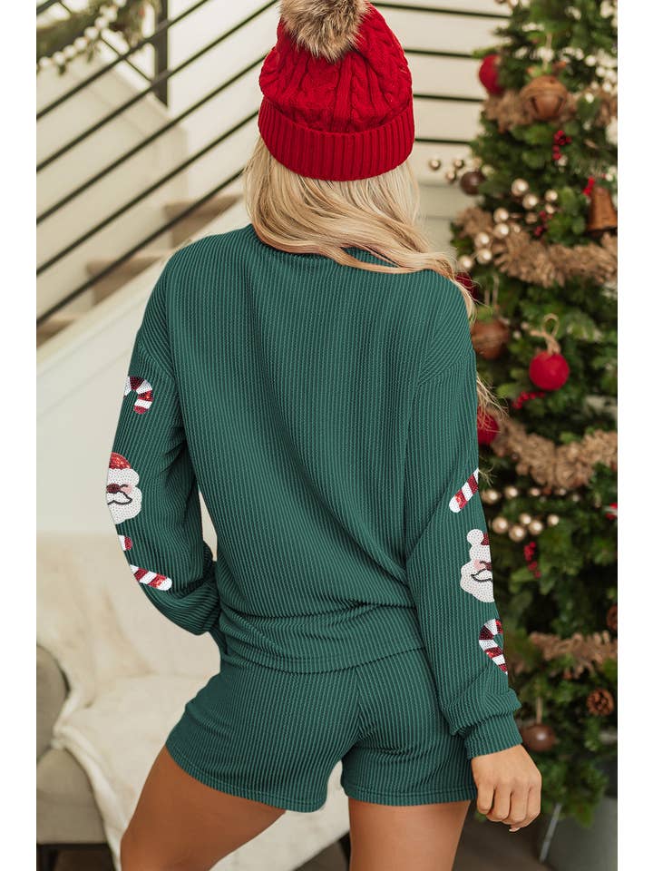 Little Daisy Closet - Wholesale Lounge Set - Women's - Corded MERRY Graphic Long Sleeve Top and Shorts Lounge Set