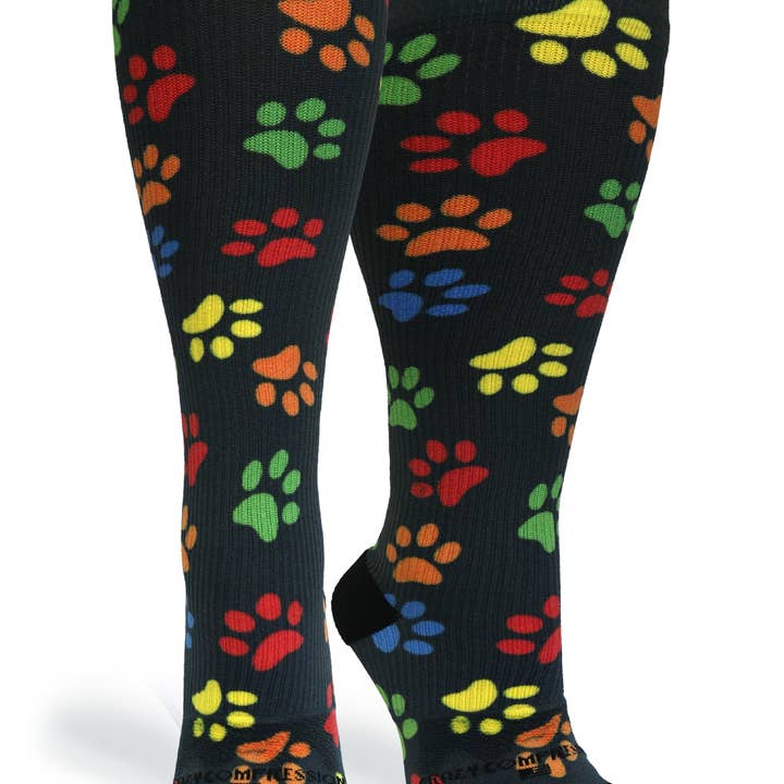 Crazy Compression - Wholesale Socks - Unisex - 360 Paw Prints Black OTC Compression Socks (Standard & Extra Wide)