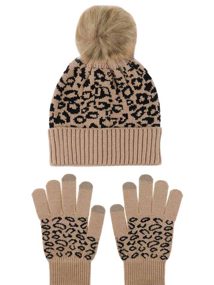 Leopard Beanie Hat and Glove Set for wholesale by Ellen Tracy