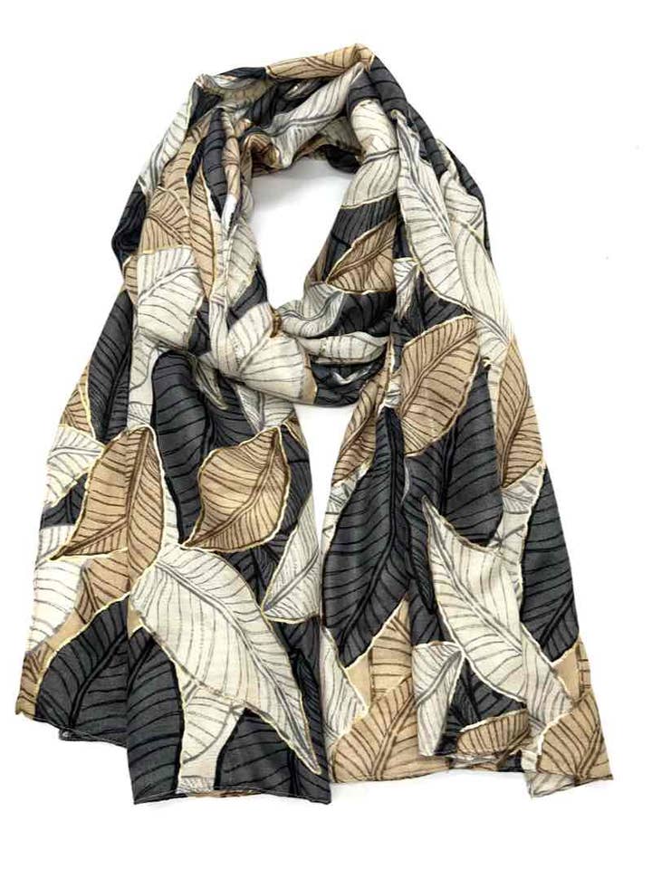Shiny leaf pattern scarf for wholesale by LINETA