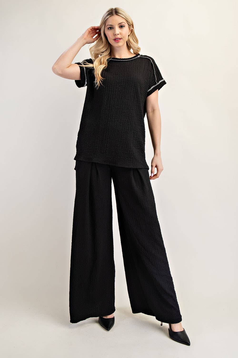 Celeste Clothing - Wholesale Knit Top - Women's - PLUS SIZE RELAXED-FIT TEXTURED TOP SHORT SLEEVES -CT2389526