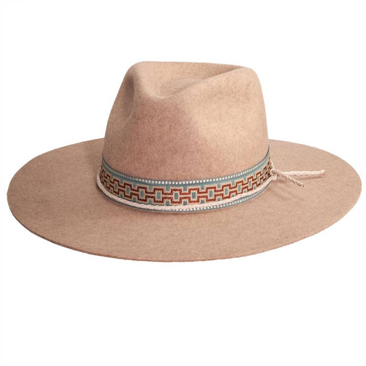 Oatmeal Wide Brim Wool Felt Fedora Rancher Hat - Style Maldives Moon for wholesale on Faire