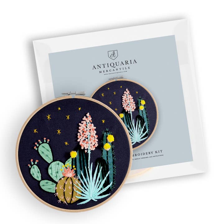 Antiquaria - Wholesale Embroidery/Cross Stitch Supplies - Night Cactus Premium Embroidery Kit, 6 inch2