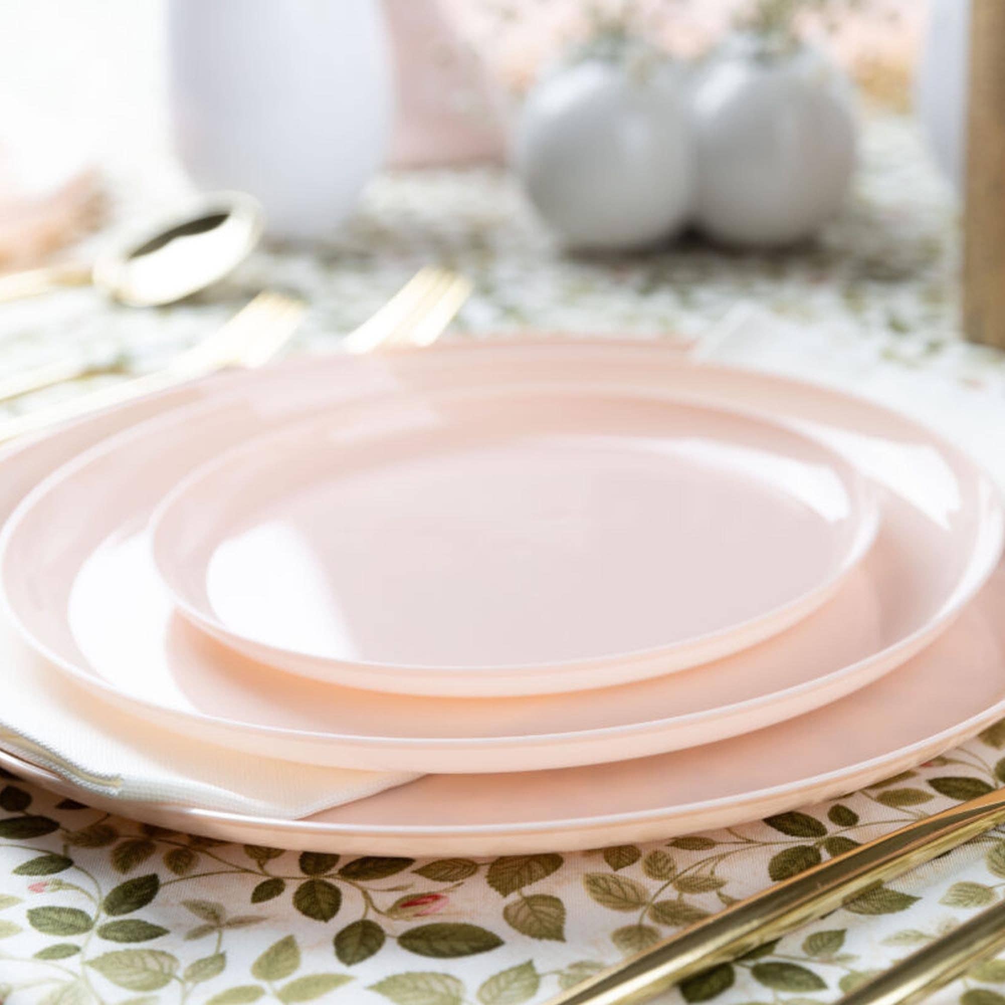 EcoQuality - Wholesale Disposable Plate - Tableware Disposable Pink Plastic Plates Dinner Party Edge10