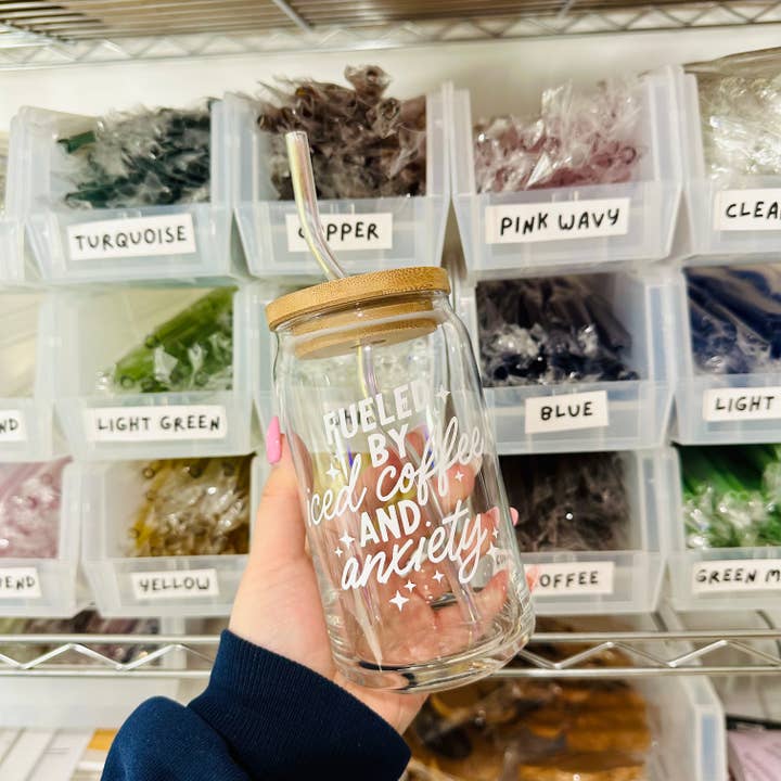 Iced Coffee and Anxiety Beer Can Glass | GLASS ONLY for wholesale by KuriArt Designs