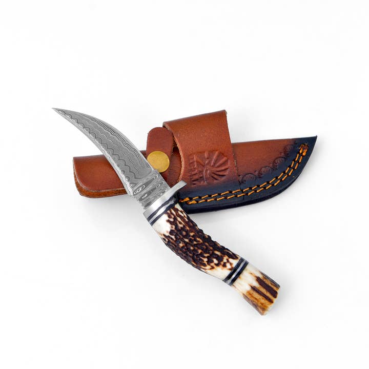 Titan International - Wholesale Kitchen/Utility Knife - Deer Horn Trailblazer Damascus by Titan TK-115 1