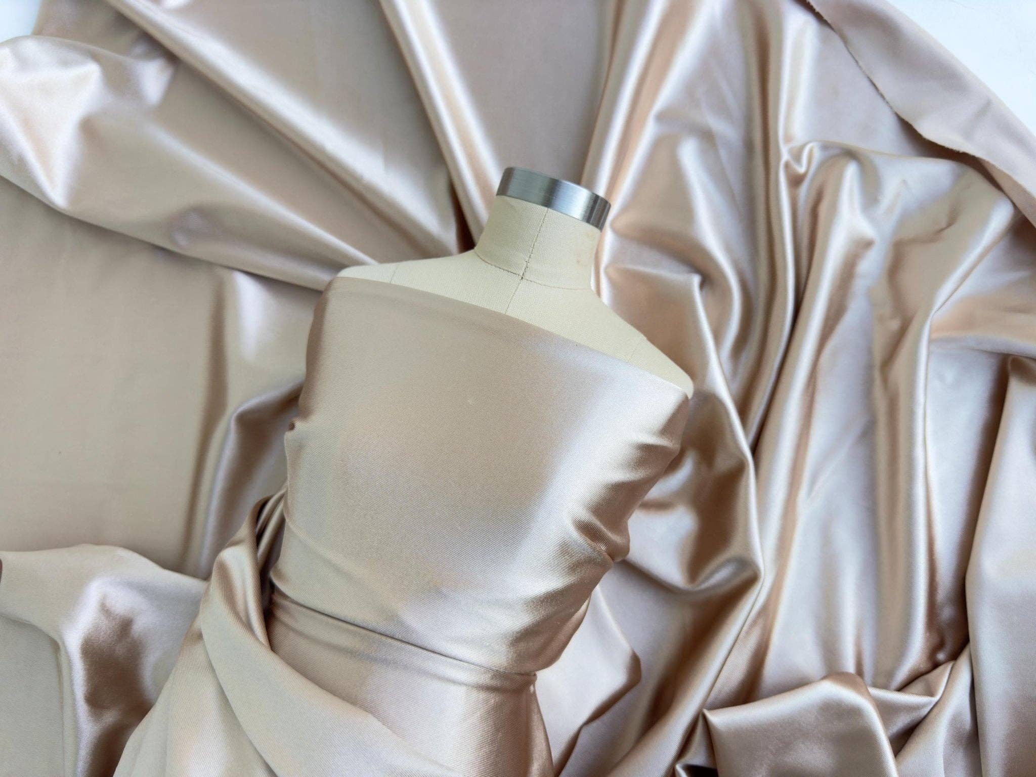 GalaTextile - Wholesale Fabric - Champagne stretch satin spandex fabric by yard5