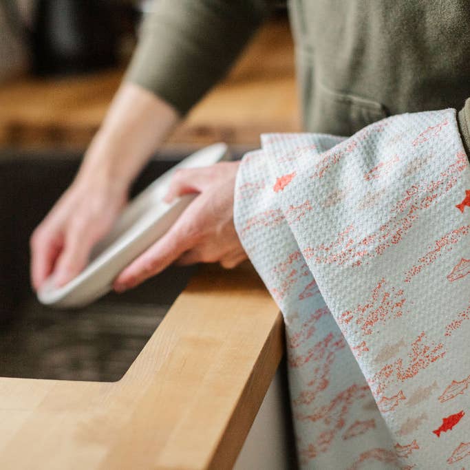 Labrador Tea - Wholesale Tea Towel - Tea Towel - Salmon Swim2