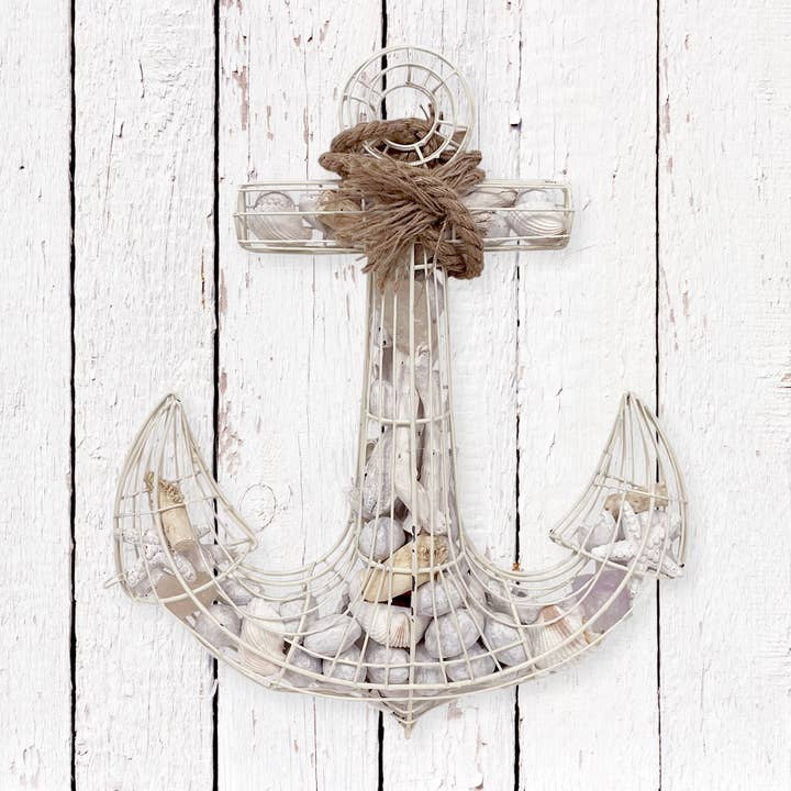 Andaluca - Wholesale Wall Accent - Whitewashed Coastal Scented Potpourri Anchor Wire Decor