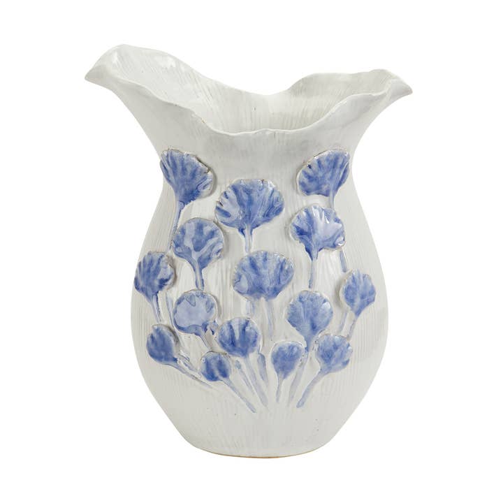 Handcrafted Cream Seabreeze Ginkgo Ceramic Vase V266SW for wholesale by Continental Home