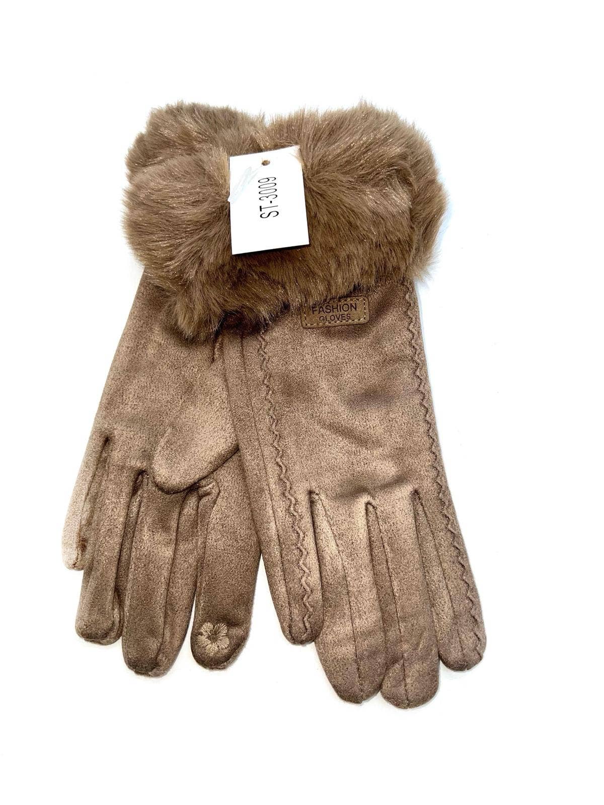 LINETA - Wholesale Gloves - Women's - ST-3009 Single glove with faux fur trim3