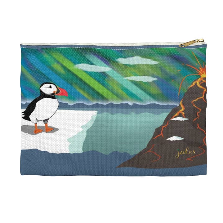 Shorely byJules Biggie Beach Pouch in Puffin print for wholesale by Jules Handbags