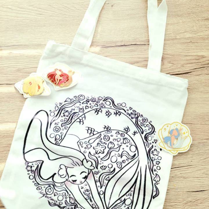 Jellyjessbeans Art - Wholesale Tote Bag - Women's - Mermaid Tote Bag with a Zipper - 15 x 13 inch size tote bag
