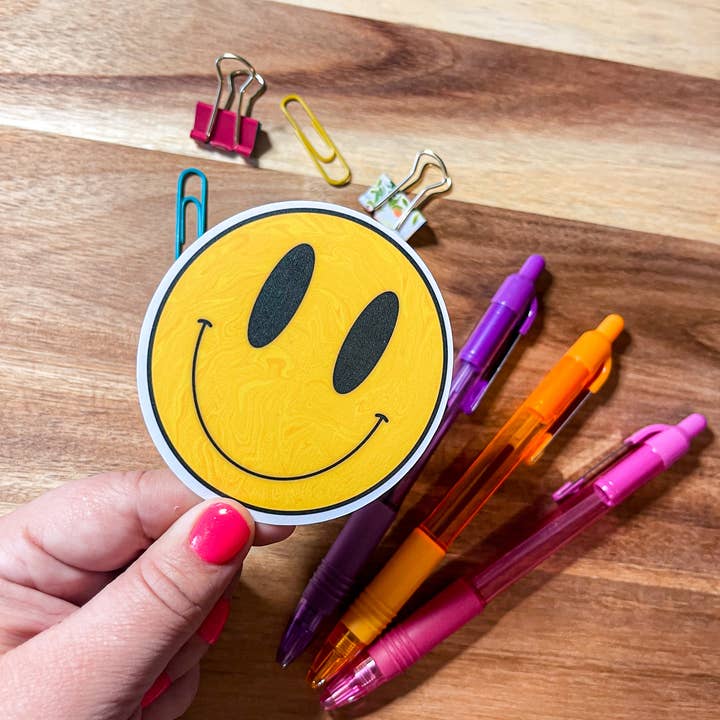 Sharp Thoughtlings - Wholesale Sticker - Yellow Swirly Smiley Face Sticker