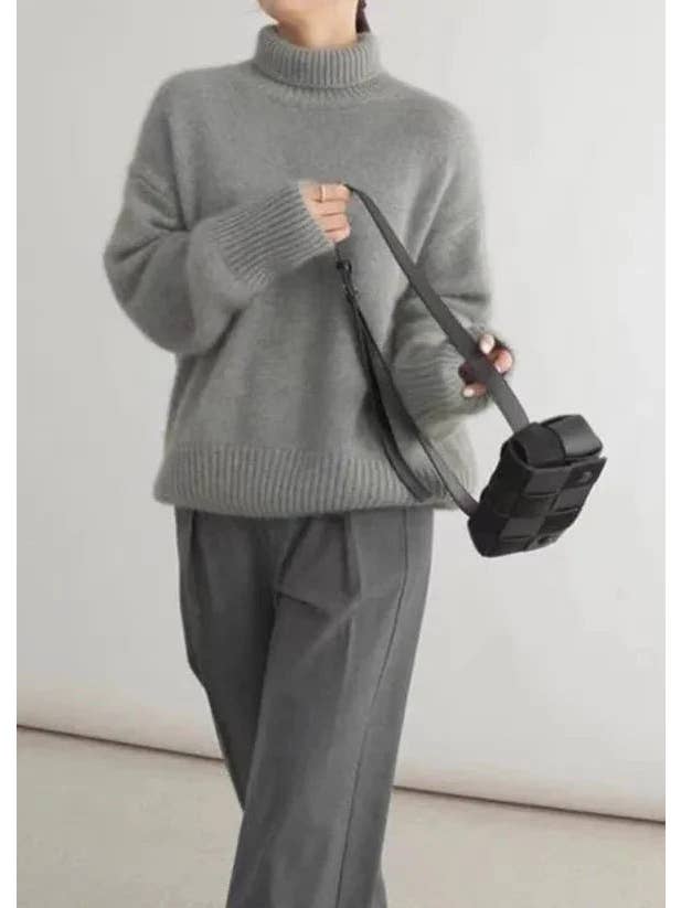 Lark & Lily Boutique - Wholesale Knit Sweater - Women's - Cozy Grey Turtleneck Sweater - Chic Comfort