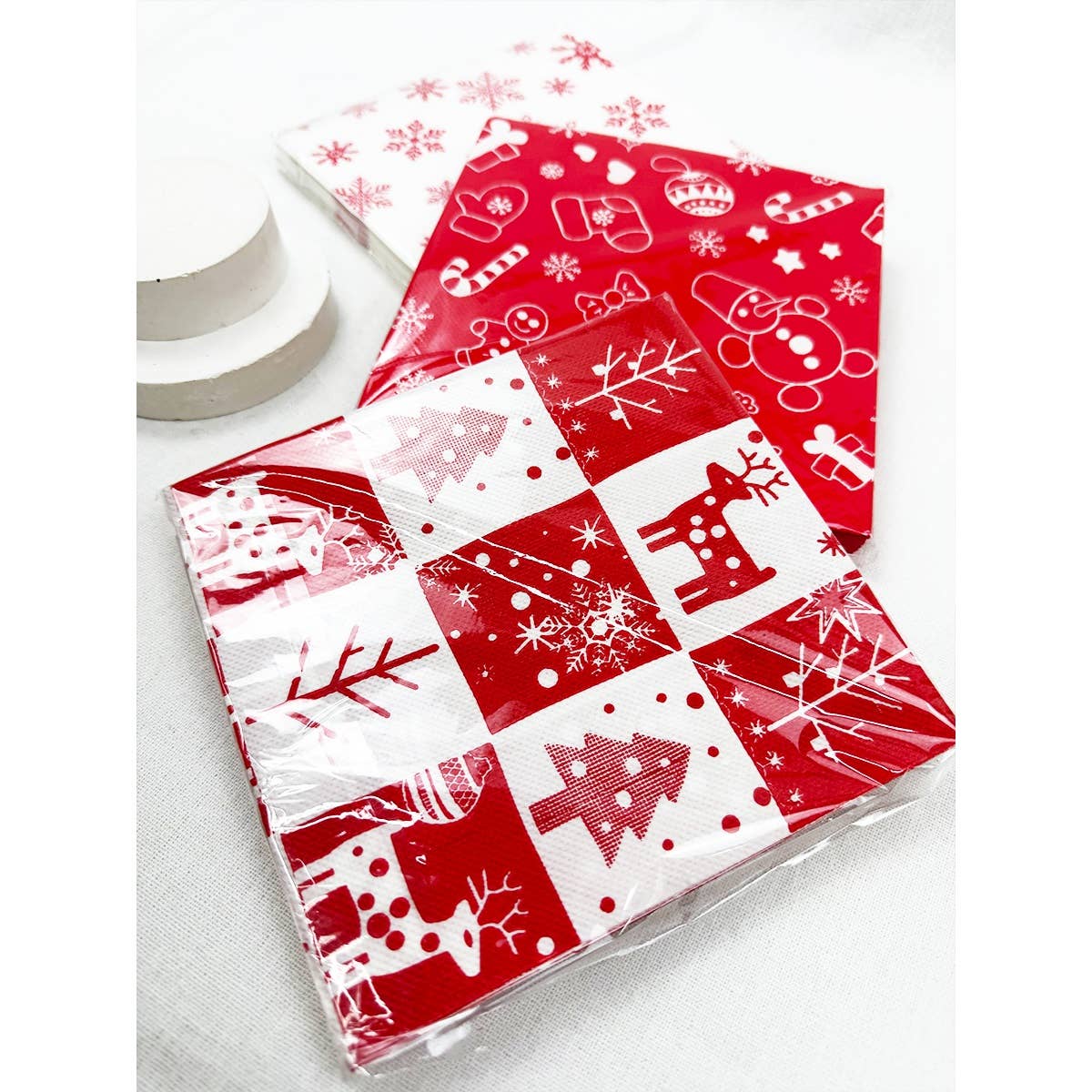 MÉLANGER LA COULEUR Serviettes thème flocon de neige de Noël et rouge blanc en vente sur Faire2