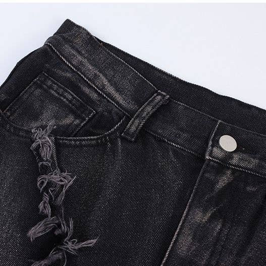 Negro-Gris Pantalones holgados vintage de tela de araña con bordes crudos para hombre de venta al por mayor en Faire
