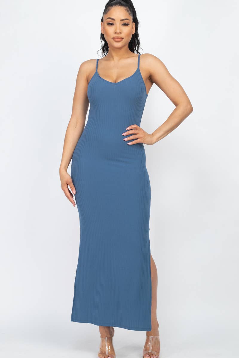 CAPELLA APPAREL - Wholesale Dress - Women's - Ribbed Side Slit Long Cami Dress35