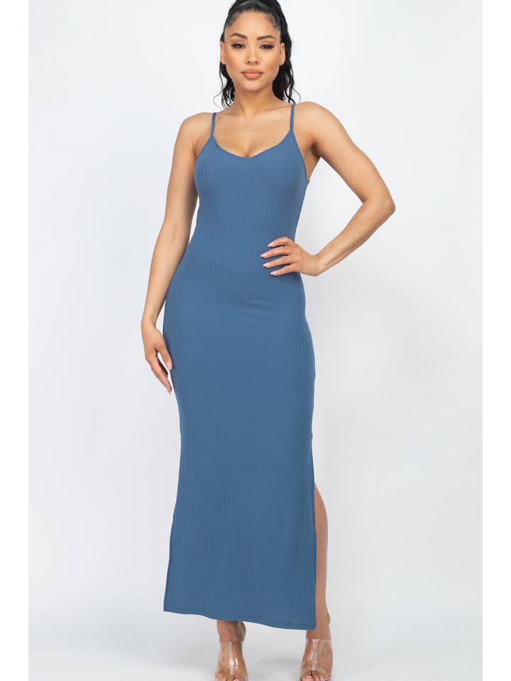 CAPELLA APPAREL - Wholesale Dress - Women's - Ribbed Side Slit Long Cami Dress35
