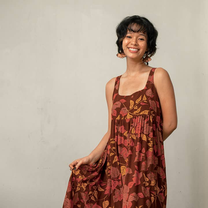 OFERTA | Vestido Romántico de Rayón | Buganvilla Marrón para venta al por mayor de Balizen Direct from Bali