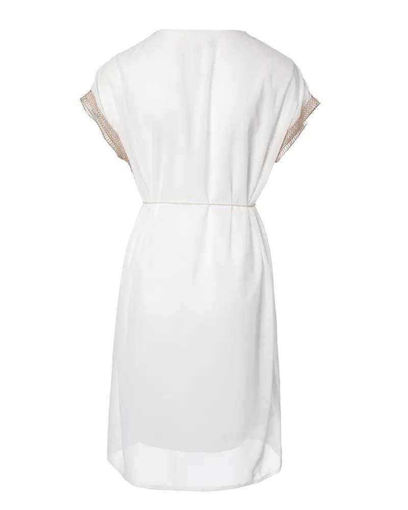 BIANCO abito casual con scollo a V in pizzo a contrasto in vendita all'ingrosso su Faire5