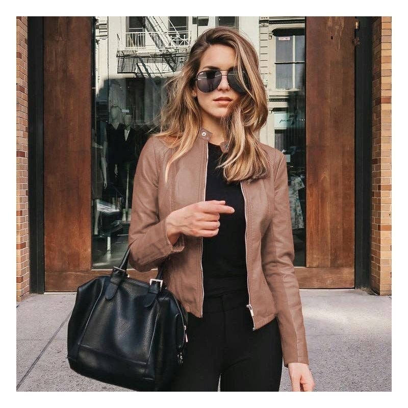 UZ Wholesale Store - Vendita all'ingrosso Giacca in pelle - Donna - Giacca elegante da uomo in pelle PU tinta unita6