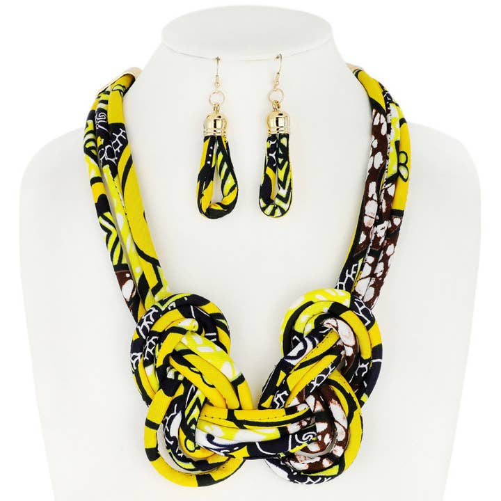 SP Sophia Collection - Wholesale Jewelry Set - African Print Fabric Bib Necklace And Earrings Set