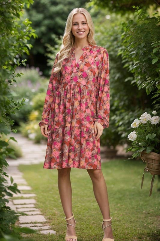 MOKA MULTI ABITO MINI A BALZE FLOREALE CON COLLETTO ALLA COREANA ED6794-12 in vendita all'ingrosso su Faire1