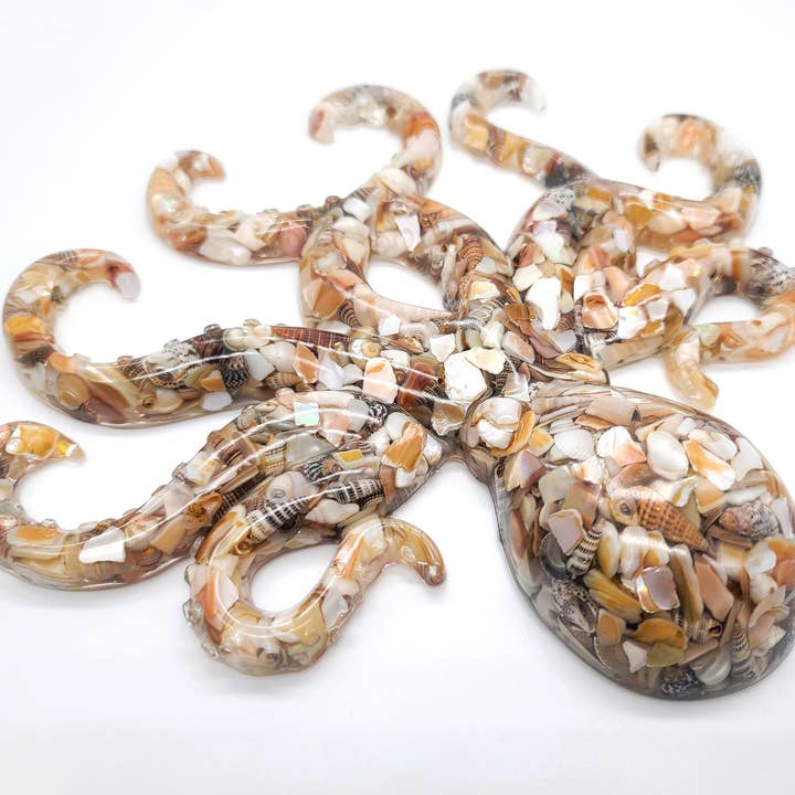JEMS of the Sea – wholesale Wall Accent – Resin Octopus Wall Art - Made with Crushed Natural Seashells
