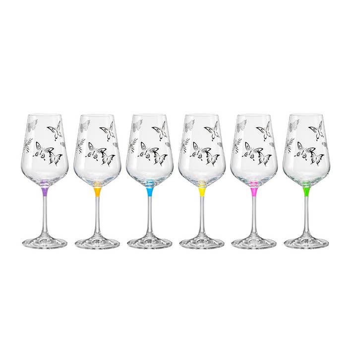 Weinglas Schmetterling, verschiedene Farben, 16 Unzen, 6er-Set für den Großhandel von Barski