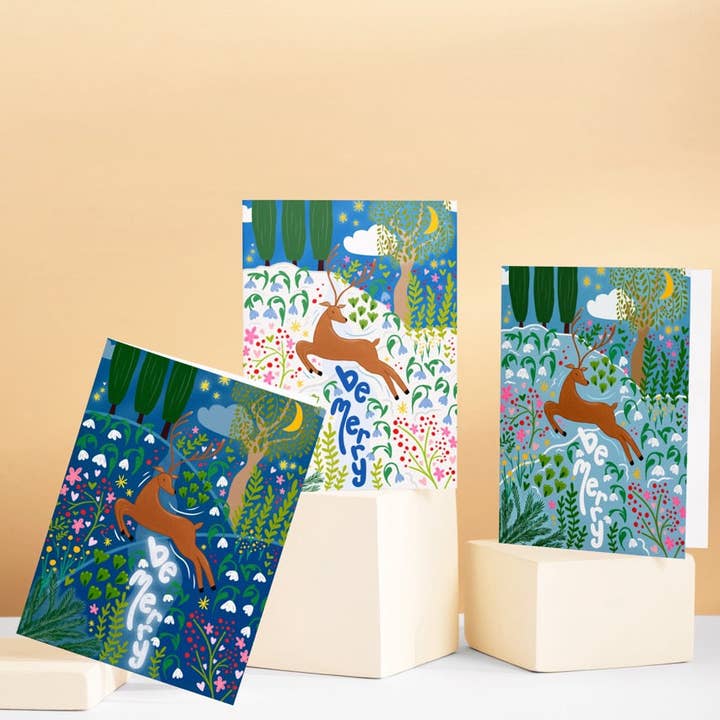 "Be Merry" Hand-Drawn Eco-Greeting Christmas Cards for wholesale by UpRoot Design Studio