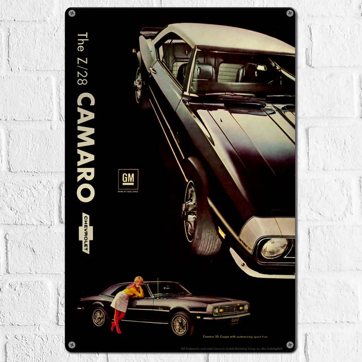 Chevrolet Camaro Z28 12"x18" Metal Wall Decor – Vintage Muscle Car Premium Aluminum Wall Art, Classic Muscle Car Decor for Garage, Man Cave, Bar, or Home for wholesale by Sunbeltgifts | Licensed Home Wall Decor